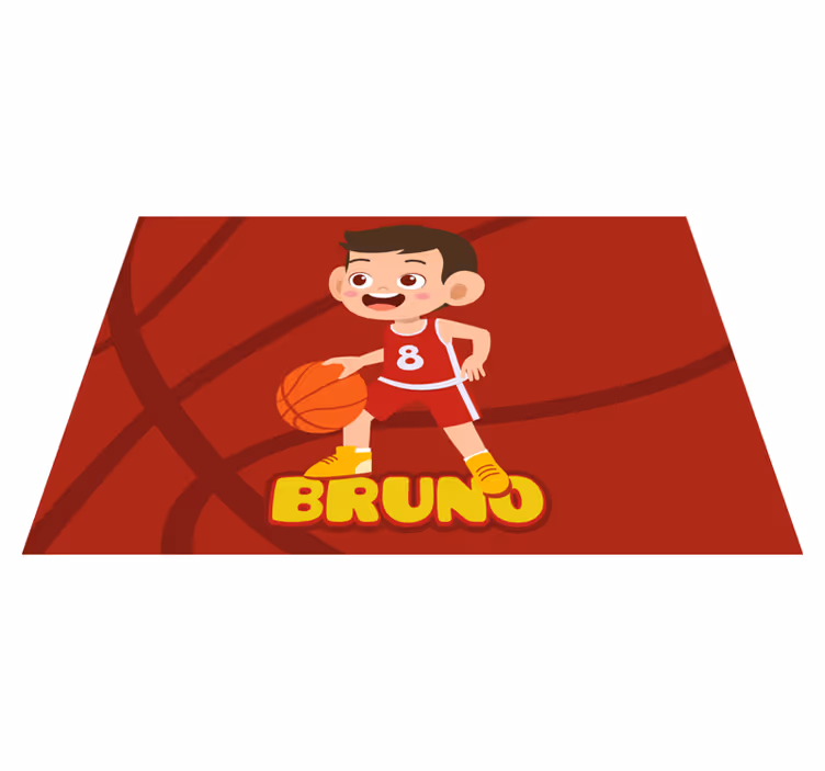 Alfombra vinílica infantil Niño jugador de baloncesto con nombre - TenVinilo