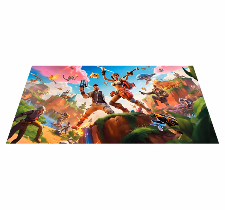 Alfombra vinilo dormitorio personajes de videojuegos en acción - TenVinilo