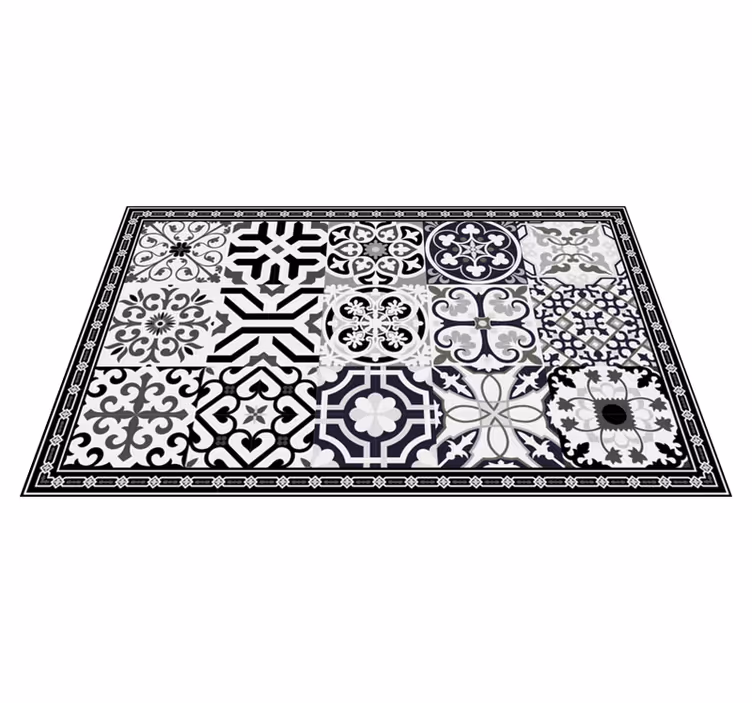 Alfombra vinilo azulejos ornamento floral tonos oscuros - TenVinilo