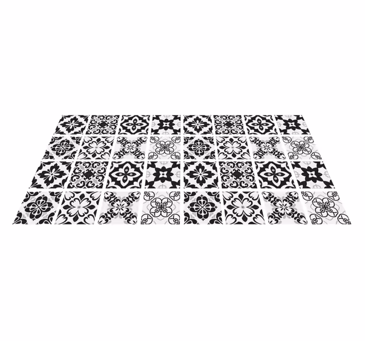 Alfombra vinílica cocina hidráulico en blanco y negro - TenVinilo