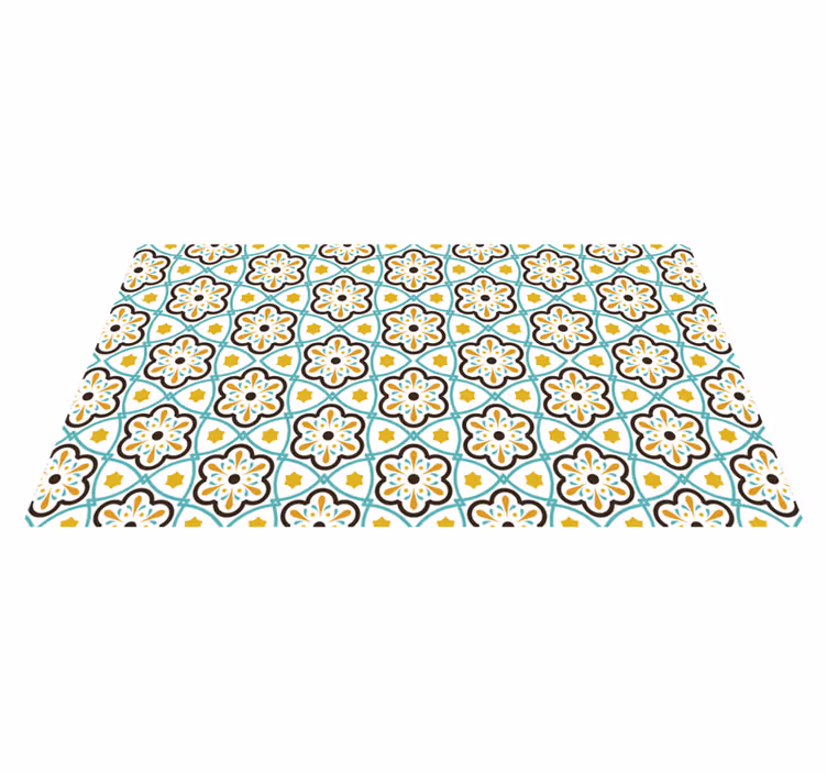Alfombra vinilo azulejos patrón inspirado en flores - TenVinilo