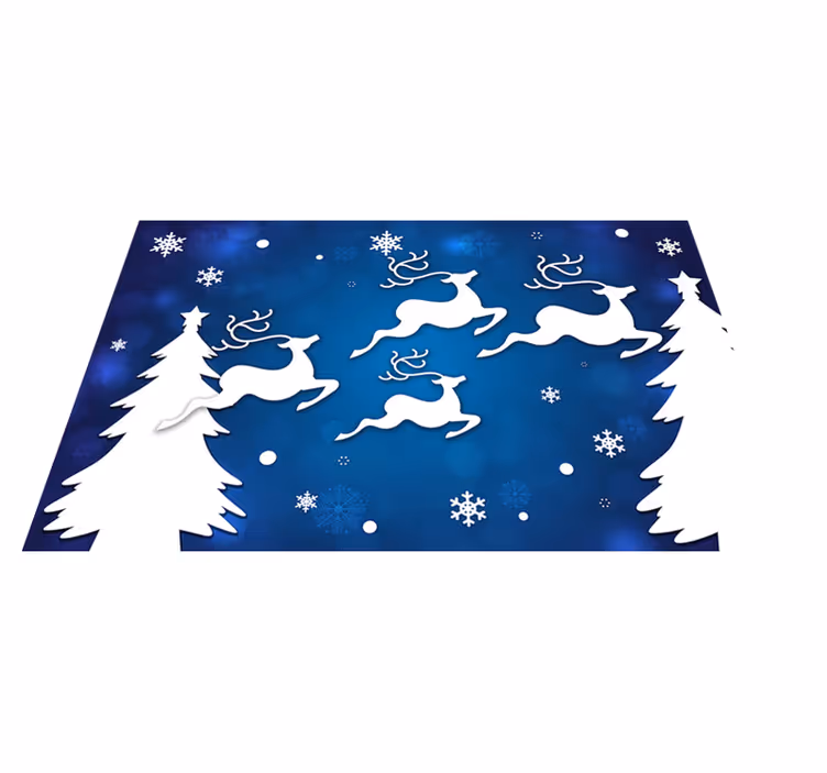 Alfombra vinilo navidad renos volando en un fondo azul - TenVinilo