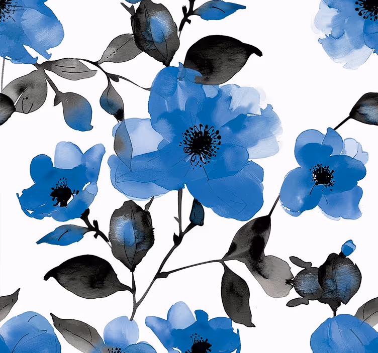 Papel tapiz flores patrón de amapolas azules - TenVinilo