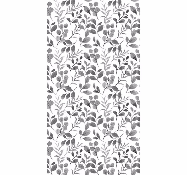 Papel tapiz hojas patrón gris sobre fondo blanco - TenVinilo