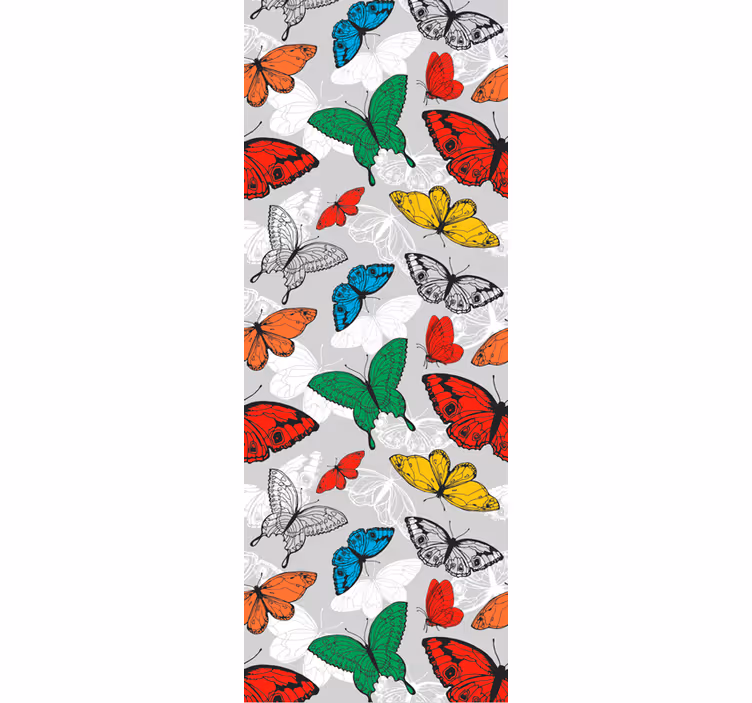 Papel tapiz mariposas patrón colorido sobre fondo gris - TenVinilo