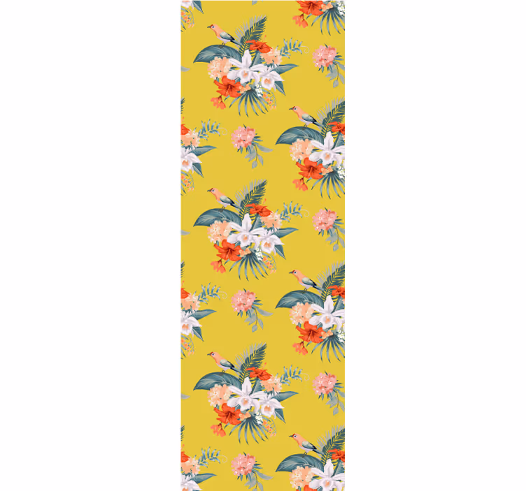 Papel tapiz flores ramo sobre fondo amarillo - TenVinilo