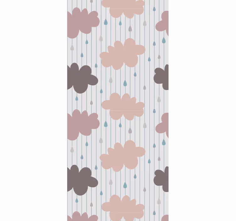Papel tapiz infantil nubes lluviosas rosas - TenVinilo