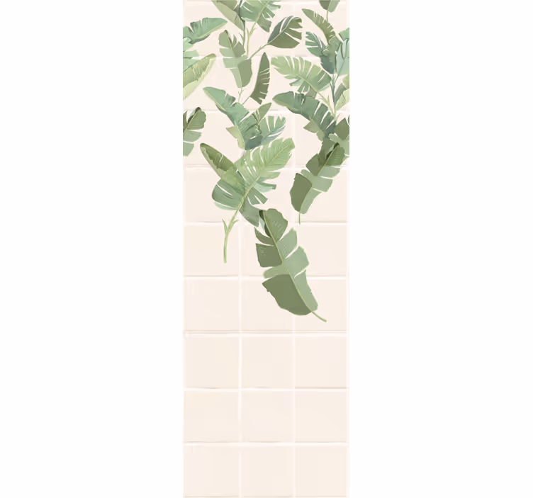Papel tapiz hojas motivo de azulejos blancos - TenVinilo