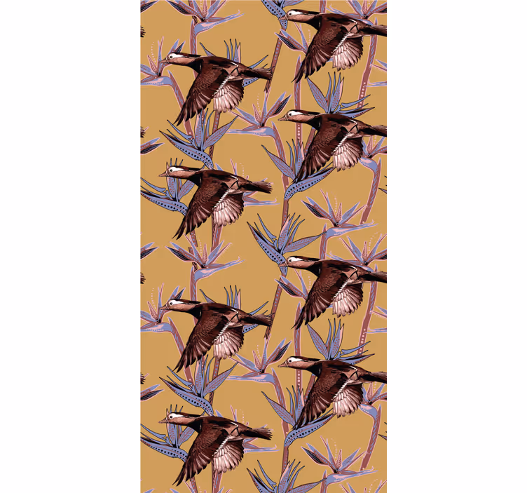 Papel tapiz pájaros motivo tropical flocado - TenVinilo