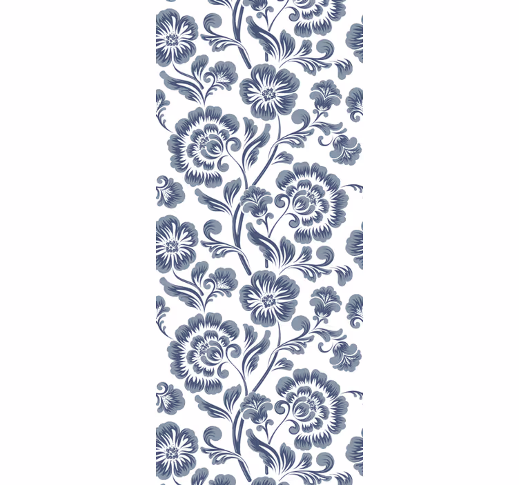 Papel tapiz floral estampado elegante azul marino - TenVinilo