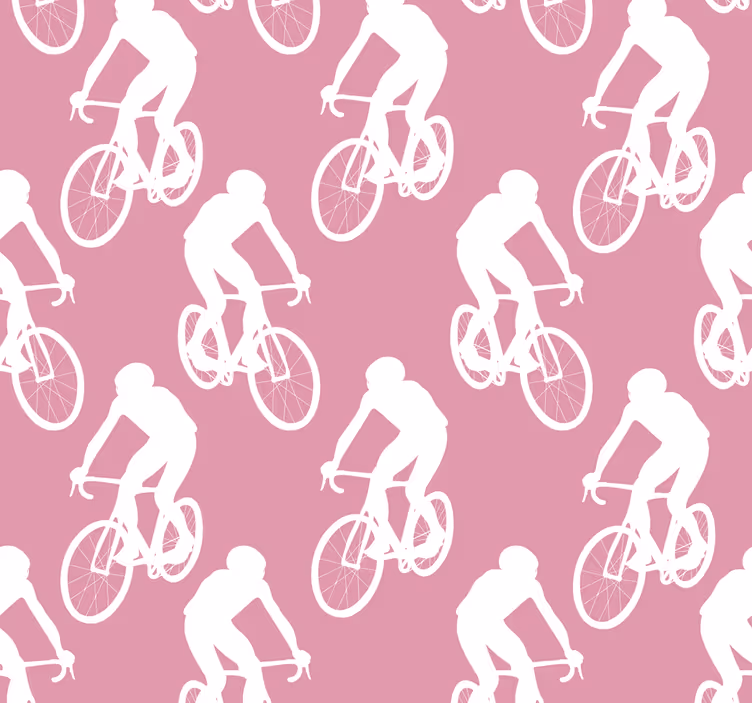 Papel tapiz rosa patrón de ciclistas blancos - TenVinilo