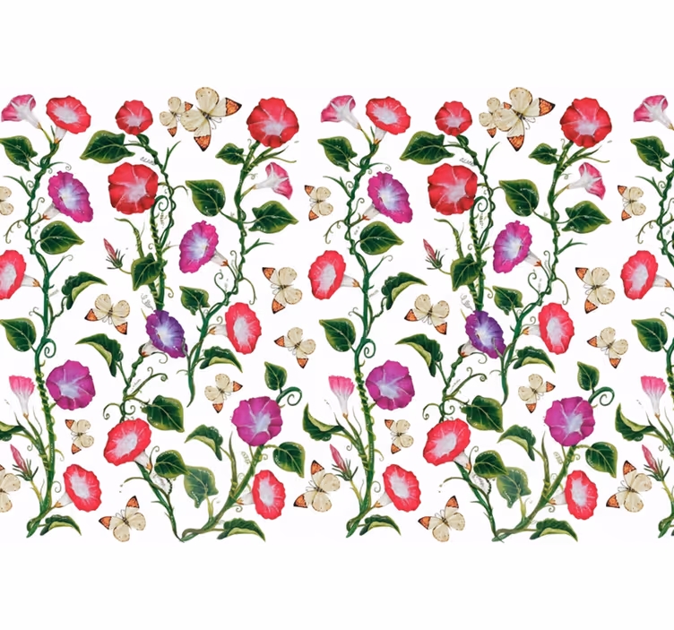 Papel tapiz flores de campanas rosas y moradas - TenVinilo