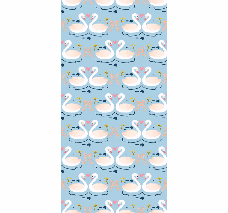 Papel tapiz naturaleza cisnes enamorados sobre fondo azul - TenVinilo