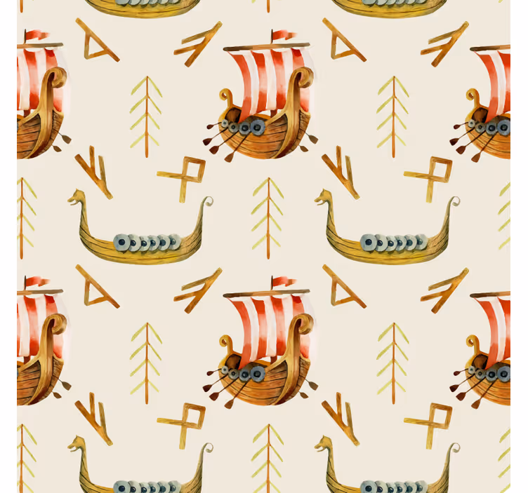 Papel tapiz naturaleza diseño de barco vikingo - TenVinilo