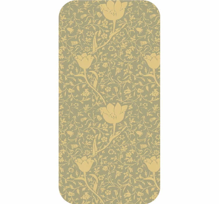Papel tapiz ornamental patrón floral sutil dorado y verde - TenVinilo