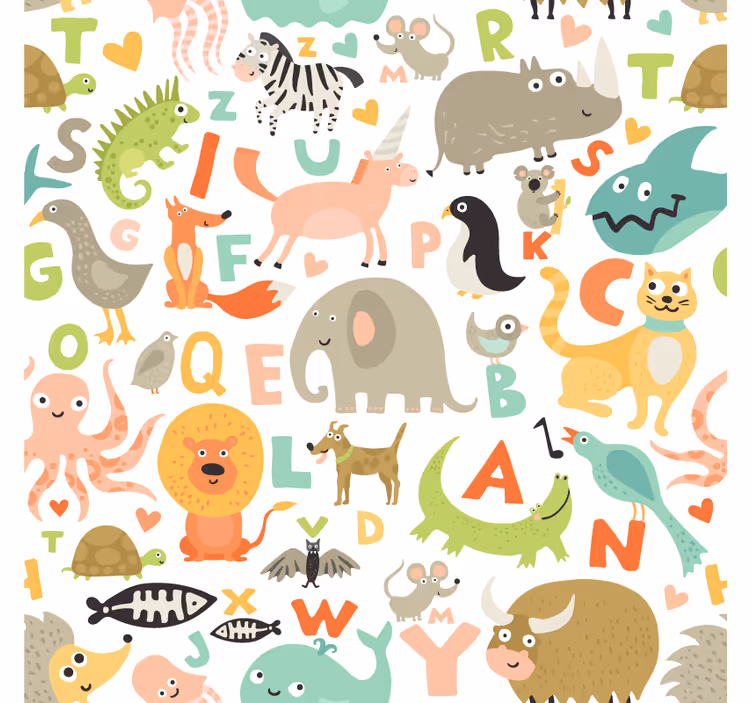 Papel tapiz animales abecedario con dibujos infantiles - TenVinilo