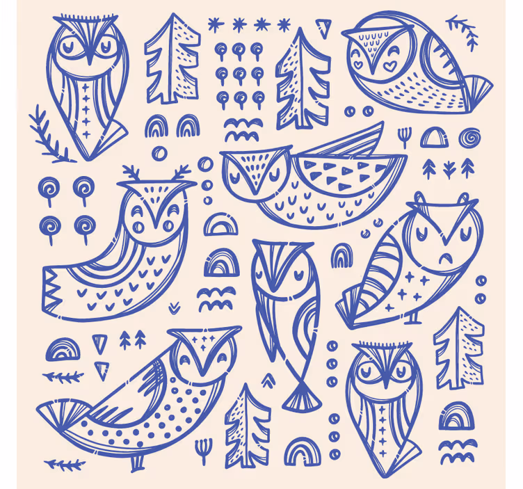 Papel tapiz animales cara de búho azul lindo - TenVinilo