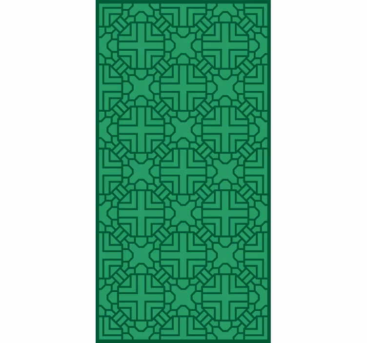 Papel tapiz pasillo patrón geométrico verde - TenVinilo