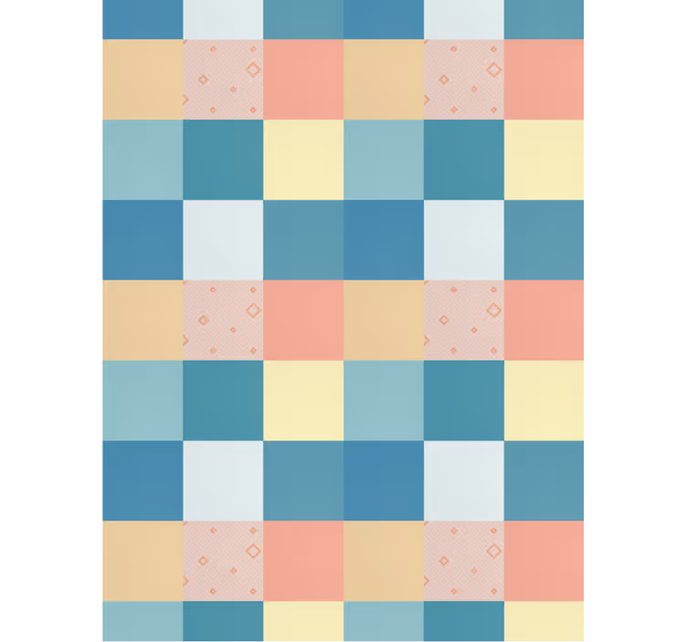 Papel tapiz pasillo diseño retro colorido patchwork - TenVinilo