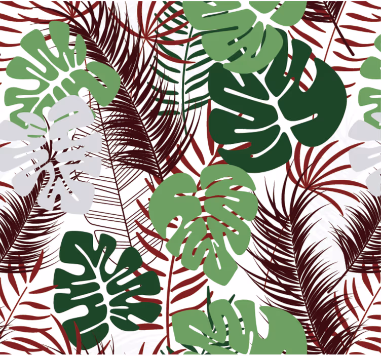 Papel tapiz naturaleza hojas de monstera con ramas rojas - TenVinilo