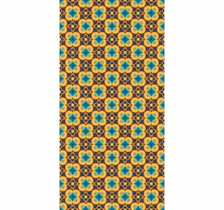 Papel tapiz textura patrón boho oriental azul y amarillo - TenVinilo