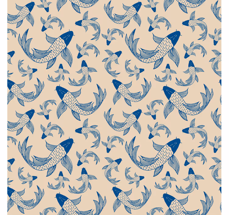 Papel tapiz infantil peces azules sobre fondo beige - TenVinilo
