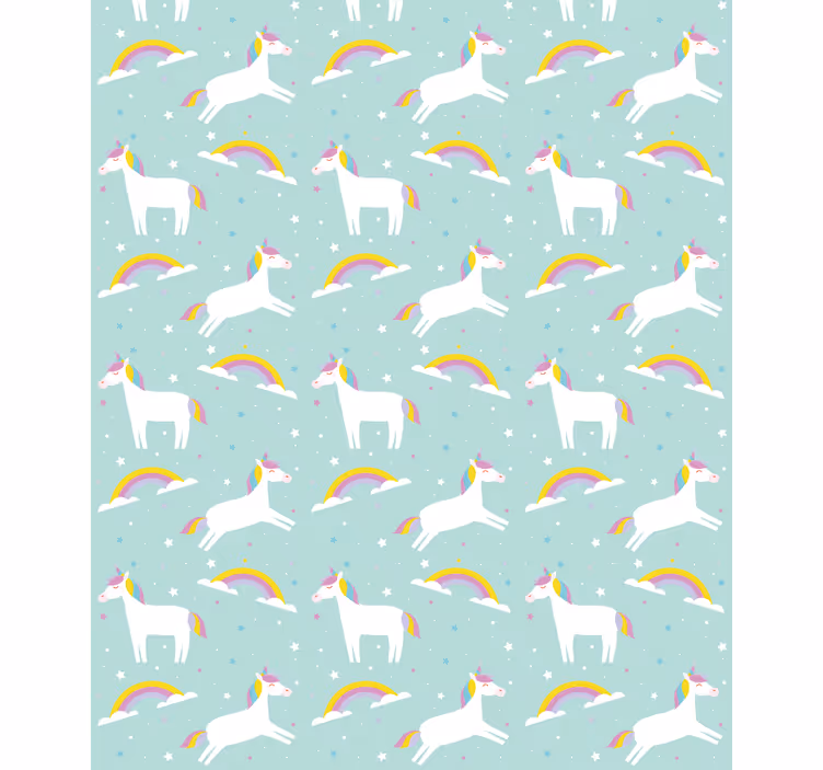 Papel tapiz infantil unicornios con arcoíris - TenVinilo