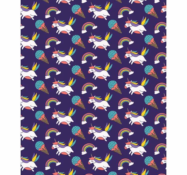 Papel tapiz infantil patrón de unicornios - TenVinilo