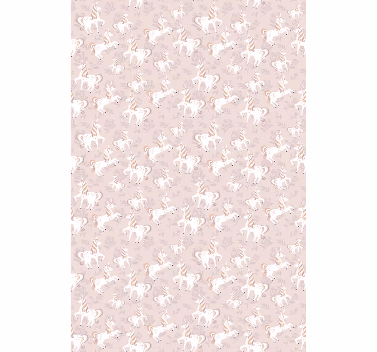 Papel tapiz infantil unicornio rosa y alto con flores - TenVinilo
