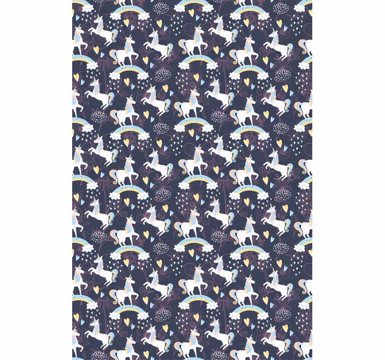 Papel tapiz infantil unicornios rosas florales - TenVinilo