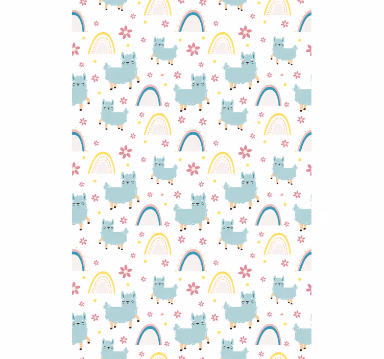 Papel tapiz infantil patrón de ovejas y unicornios - TenVinilo