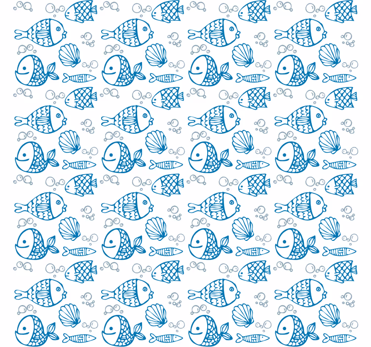 Papel tapiz infantil peces azules sobre fondo blanco - TenVinilo