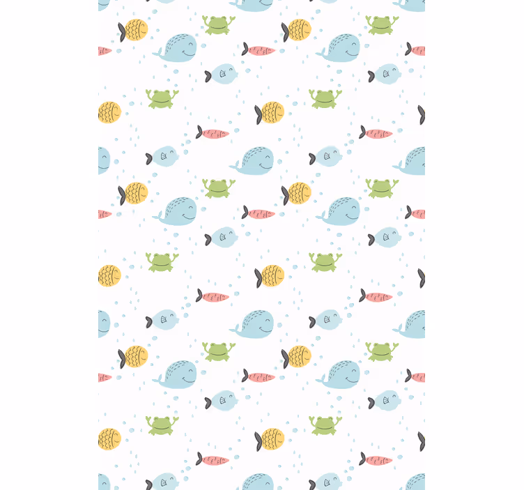 Papel tapiz infantil peces coloridos sobre fondo blanco - TenVinilo