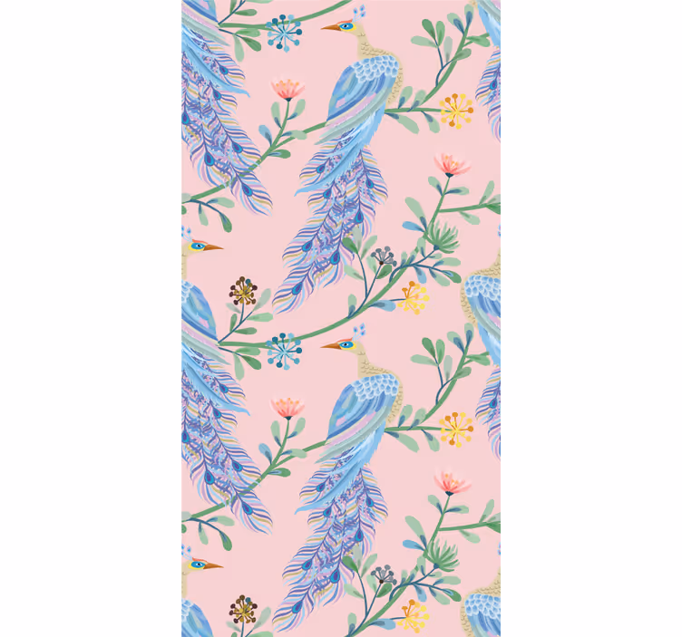 Papel tapiz infantil pájaros en paraíso rosa - TenVinilo