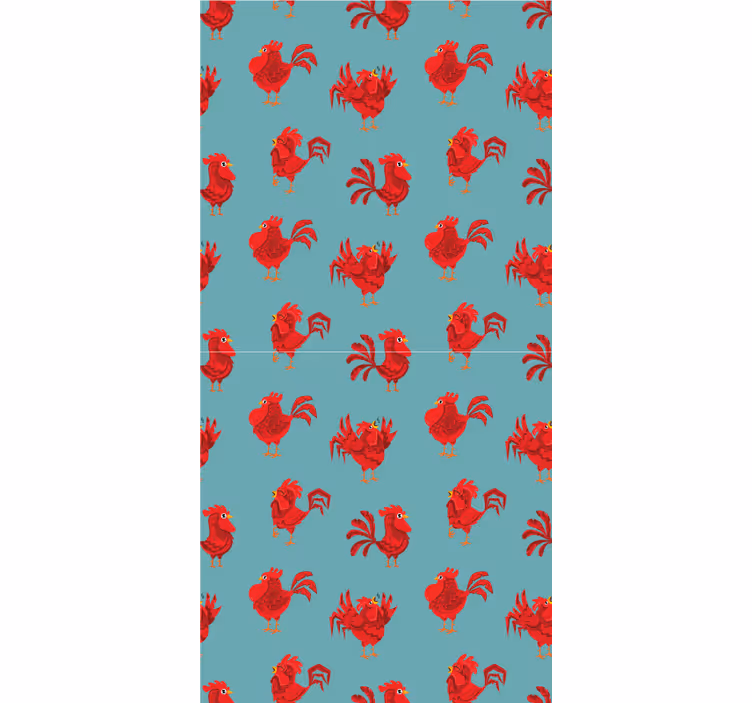 Papel tapiz infantil gallos rojos sobre fondo azul - TenVinilo
