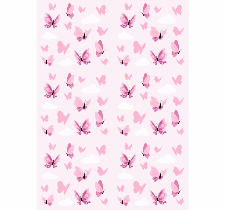 Papel tapiz mariposas en tonos rosa y nubes - TenVinilo