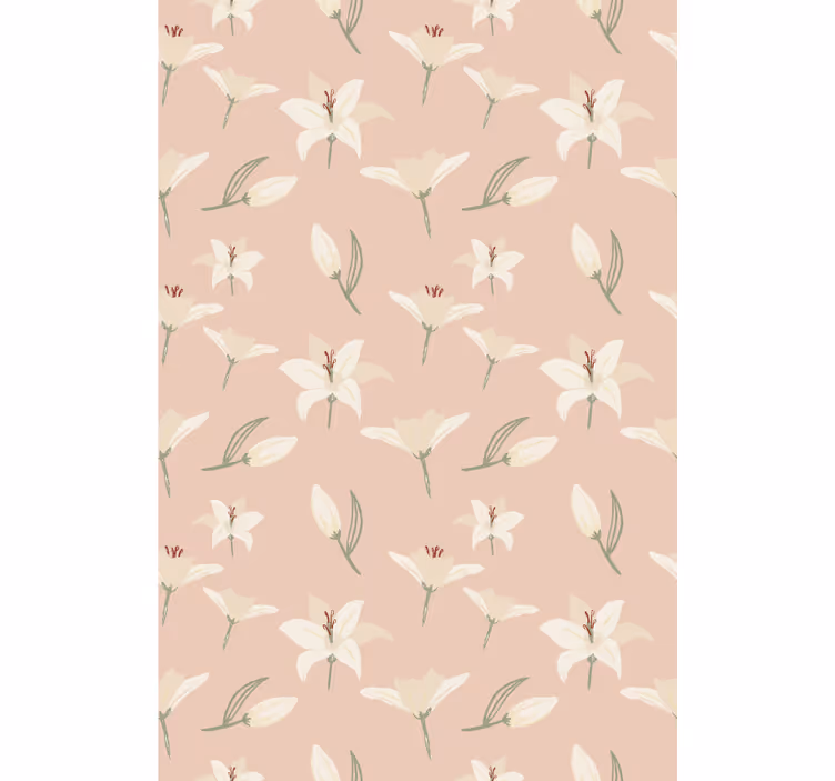 Papel tapiz pasillo lirios blancos sobre fondo nude - TenVinilo