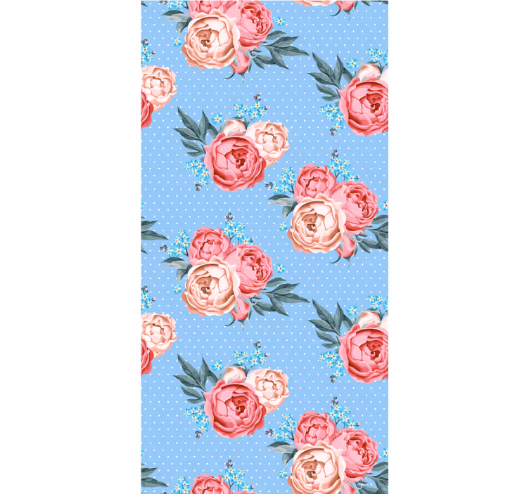 Papel tapiz pasillo rosales rosas azules en flor - TenVinilo