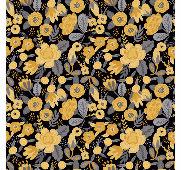 Papel tapiz pasillo patrón botánico amarillo - TenVinilo