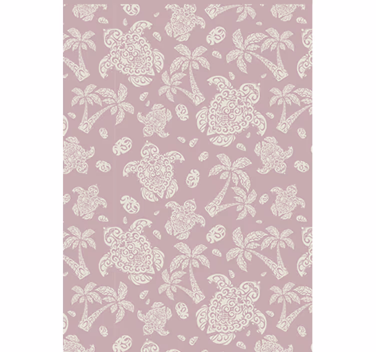 Papel tapiz para sala patrón de tortugas y palmeras - TenVinilo