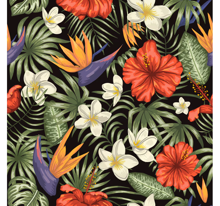 Papel tapiz flores patrón de plantas tropicales - TenVinilo