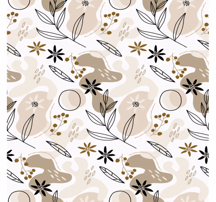 Papel tapiz flores patrón elegante de hojas rosas y beige - TenVinilo