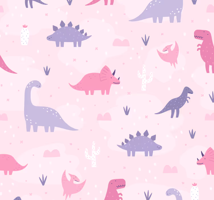 Papel tapiz dinosaurios fondo rosa - TenVinilo