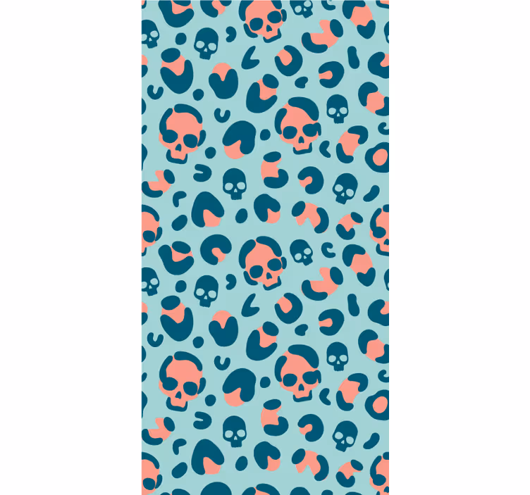 Papel tapiz moderno patrón de calaveras leopardo rosa y azul - TenVinilo