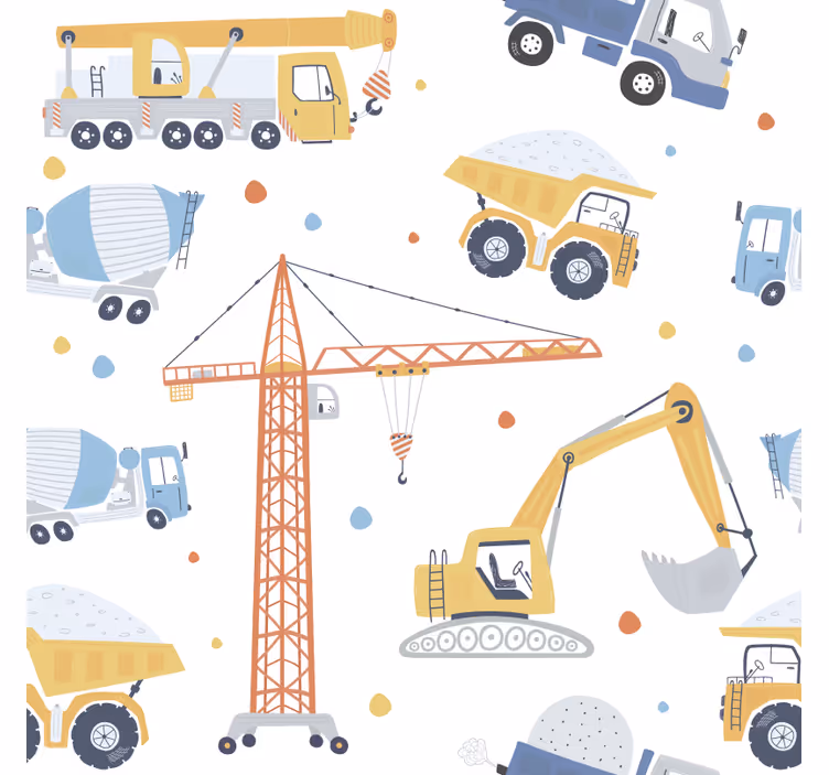 Papel tapiz infantil vehículos de construcción divertidos - TenVinilo