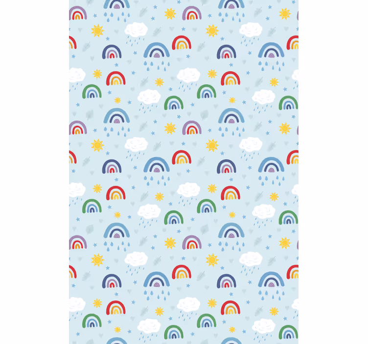 Papel tapiz infantil arcoíris y nubes azules - TenVinilo