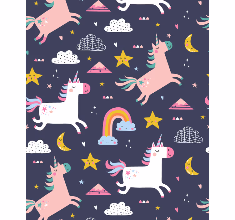 Papel tapiz infantil unicornios y estrellas - TenVinilo