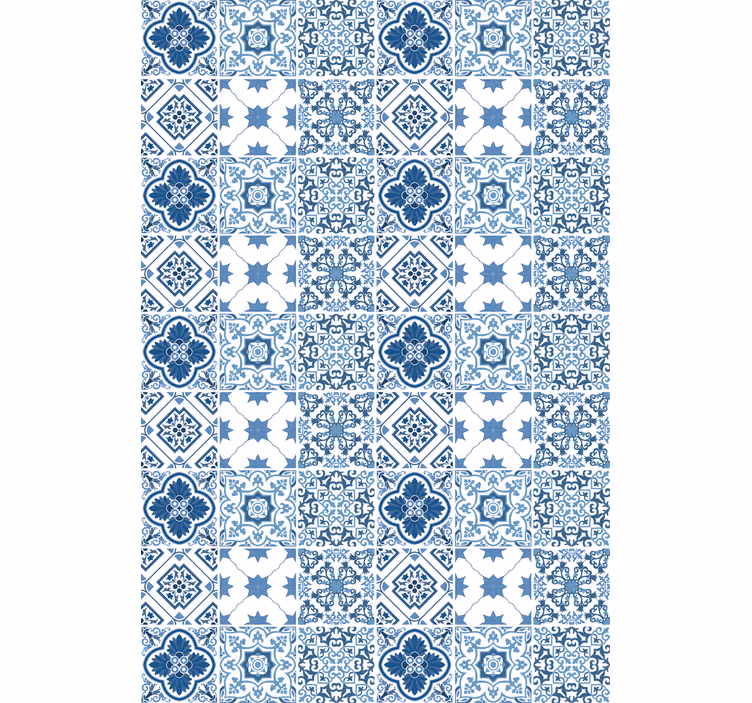 Papel tapiz baño patrones azules intrincados - TenVinilo