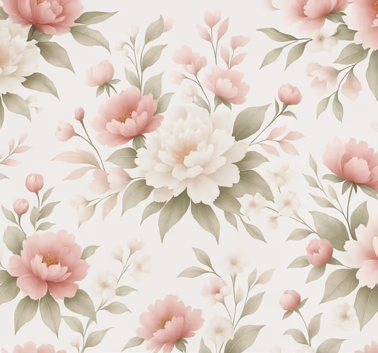 Papel tapiz para sala peonía floral rosa claro - TenVinilo