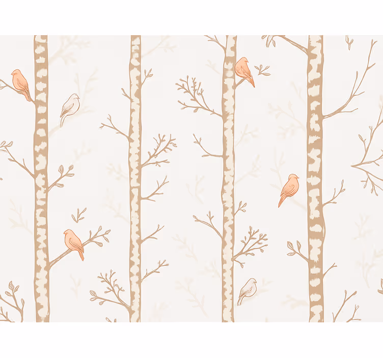 Papel tapiz infantil patrón de pájaros y Árboles - TenVinilo